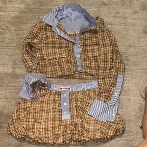 Ex-Boyfriend Plaid and Striped Button-Up Top and bubble skirt set